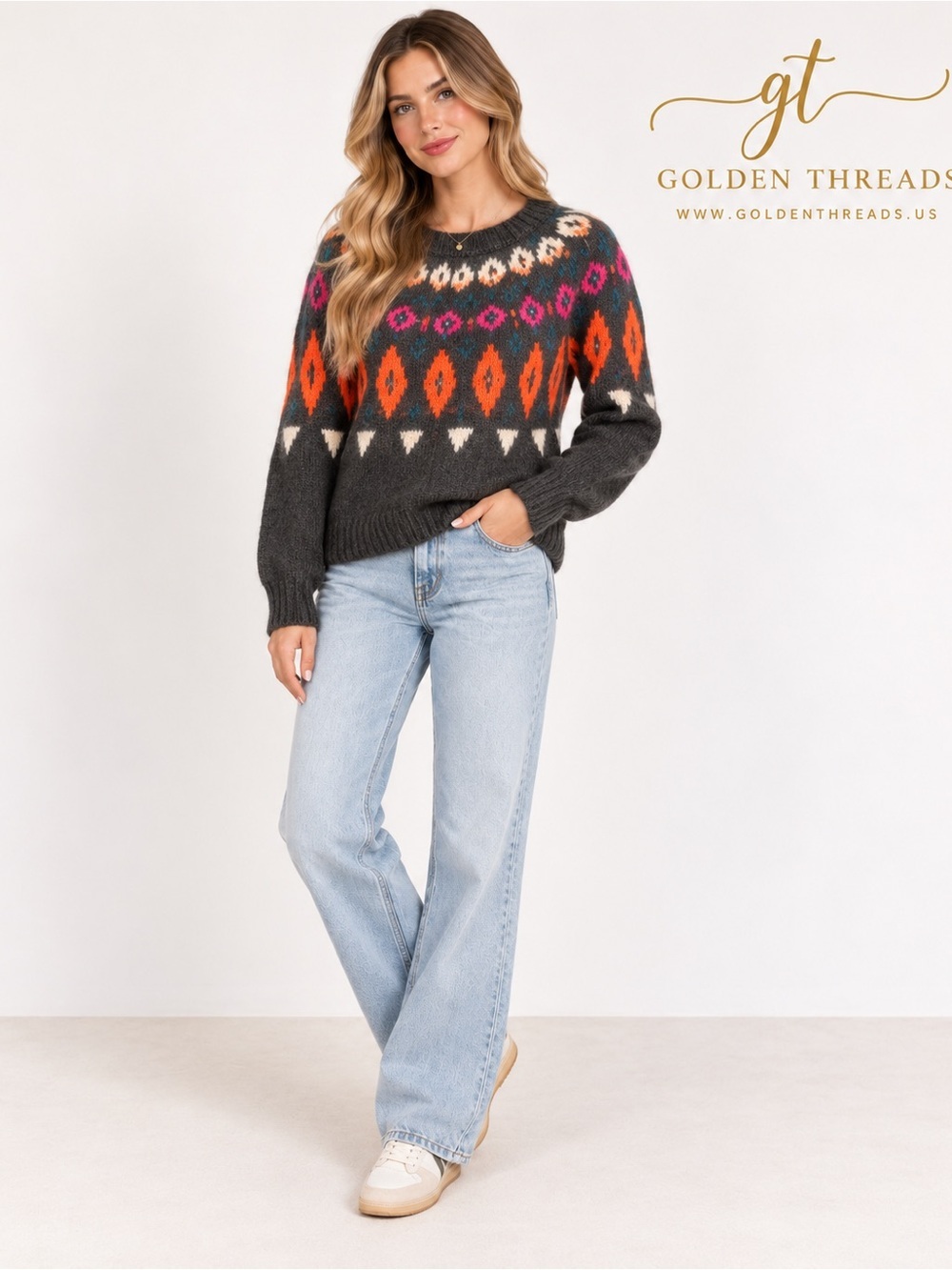 GT-0133 Nümph Lea Wool Blend Fair Isle Nordic Sweater M Anthropologie